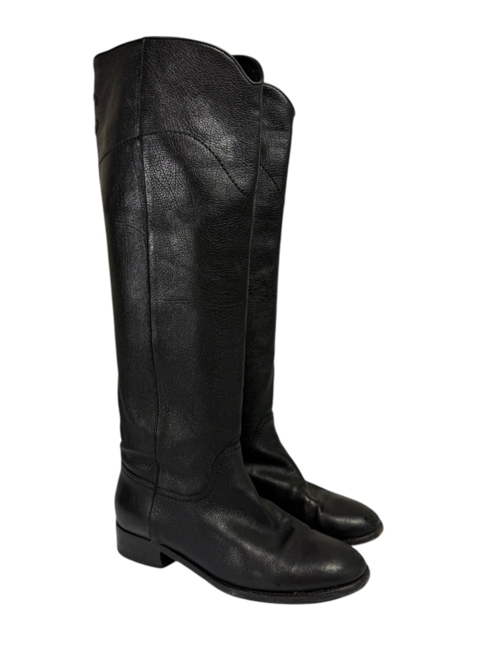 CHANEL Pebbled Leather Riding Boots in Black Size 40